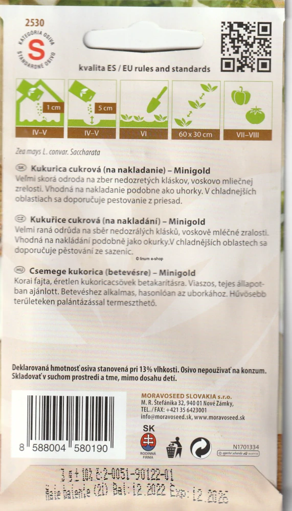 Kukurica cukrová na nakladanie Minigold