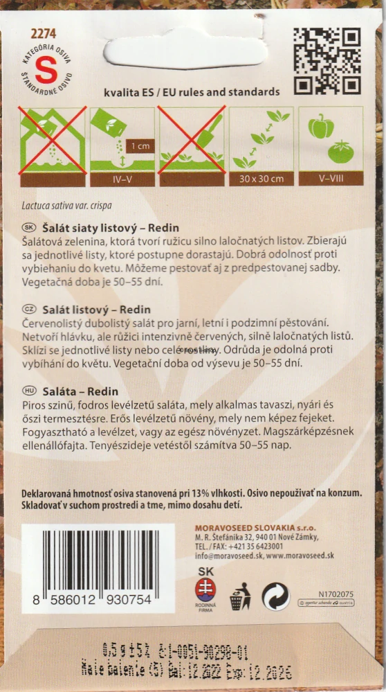 Šalát listový červený Redin