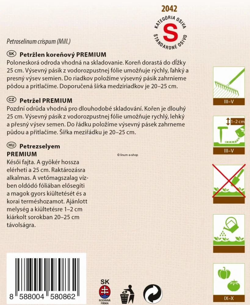 výsevný pásik Petržlen Olomoucká